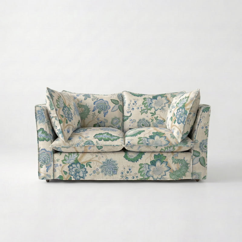 Coco 2 seater sofa with Knife Edge cushion in Kitty Blue Green - Made to order