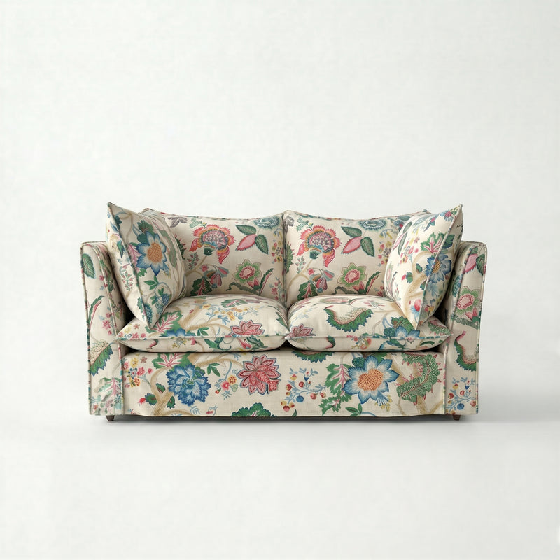 Coco 2 seater sofa with Knife Edge cushion in Kitty Spring Green - Made to order