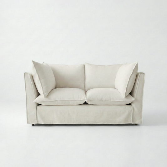 Coco 2 seater sofa with Knife Edge cushion in Cotton Linen Cool Coconut - Made To Order