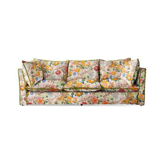 Coco 3.5 seater sofa with Contrast Piped Knife Edge cushion in GP & J Baker Magnolia Cream Blue - Available for quick ship
