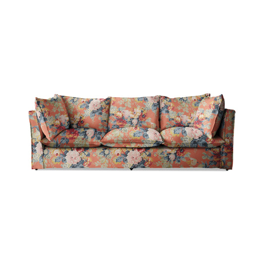 Coco 3.5 seater sofa with Knife Edge cushion in English Garden Coral Orange - Made to Order