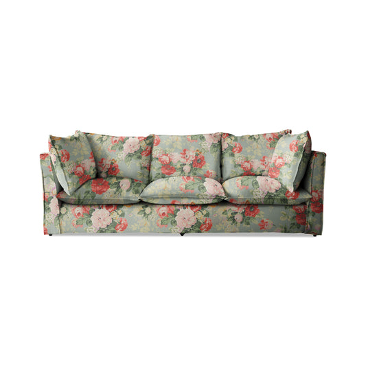 Coco 3.5 seater sofa with Knife Edge cushion in English Garden Grey Skies - Made to Order