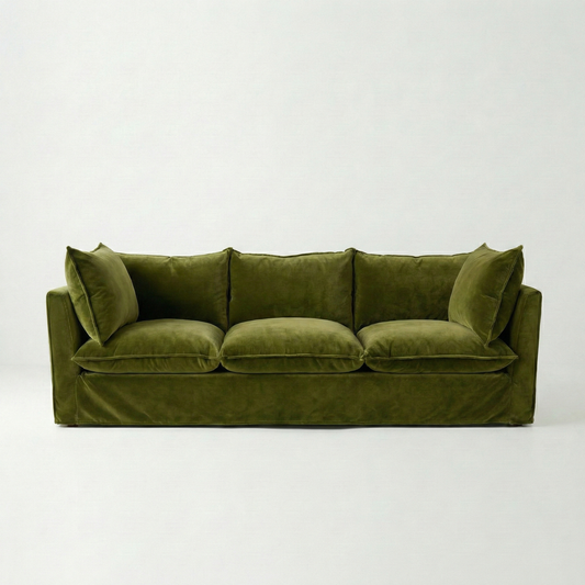 Coco 3.5 seater sofa with Knife Edge cushion in Pelham Moss Velvet - Made To Order