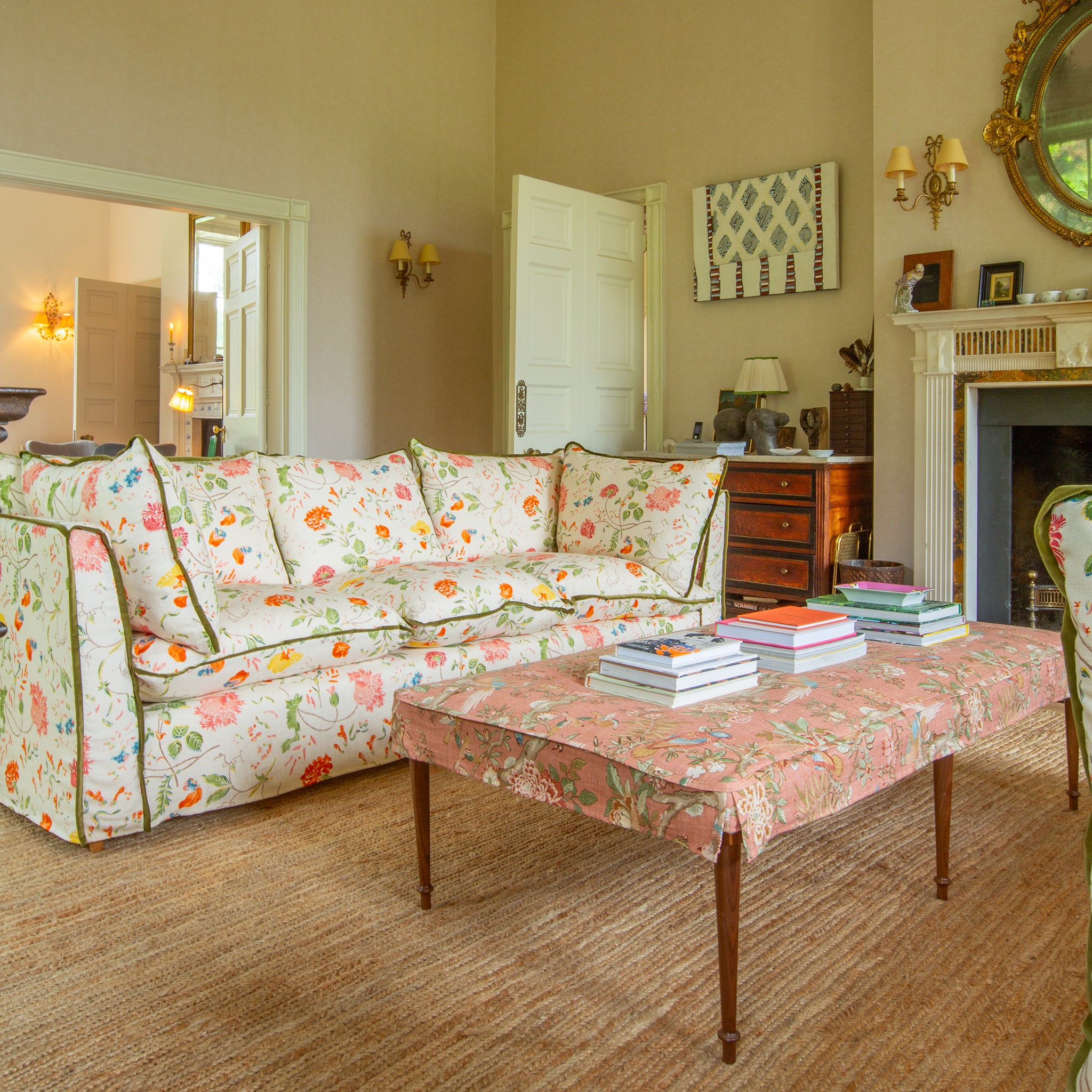 Coco seater sofa with Contrast Piped Knife Edge cushion in