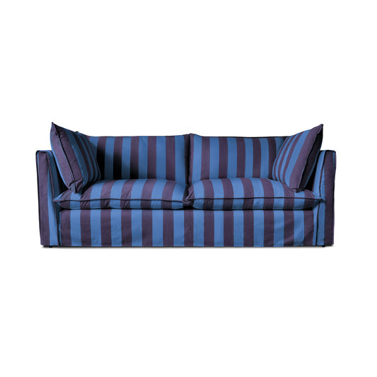 Coco 3 seater sofa with Self Piped Knife Edge cushion in Coastal Blue Stripes - Made to Order