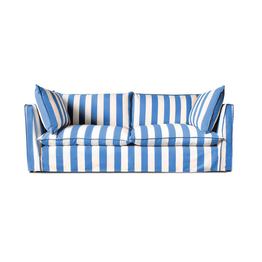 Coco 3 seater sofa with Self Piped Knife Edge cushion in Cornish Blue Stripes - Made to Order
