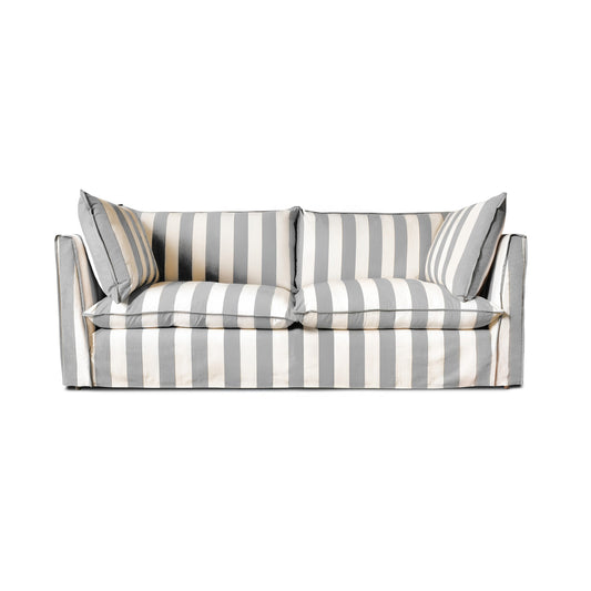 Coco 3 seater sofa with Self Piped Knife Edge cushion in Stripes Garden Grey - Made to Order (Available for quick ship)