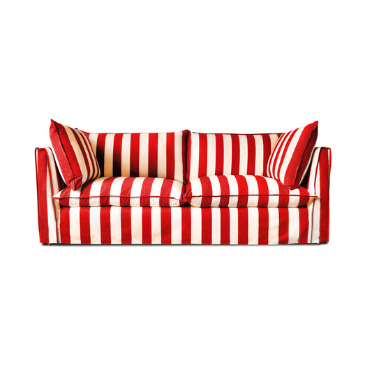 Coco 3 seater sofa with Self Piped Knife Edge cushion in Stripes Petunia - Made to Order