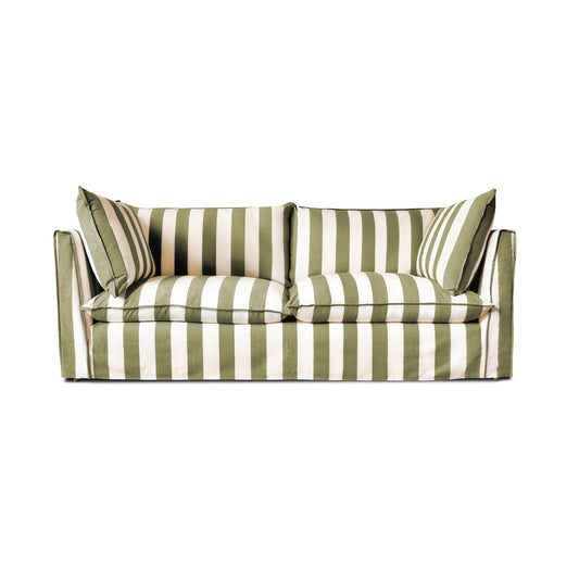Coco 3 seater sofa with Self Piped Knife Edge cushion in Spring Green Stripes - Made to Order