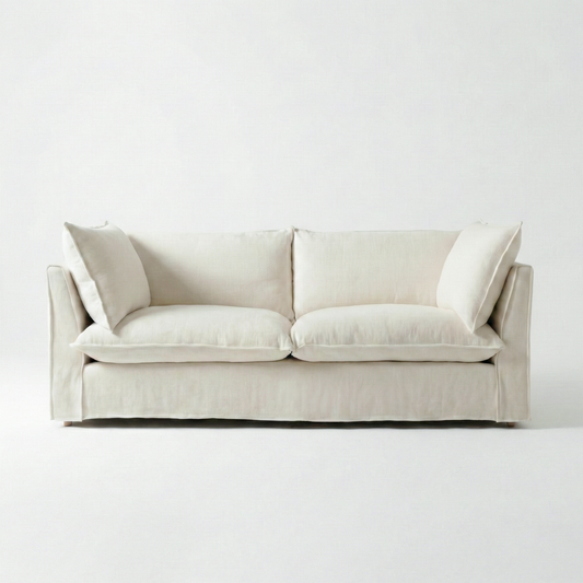 Coco 3 seater sofa with Self Piped Knife Edge cushion in Cotton Linen Cool Coconut - Made to Order