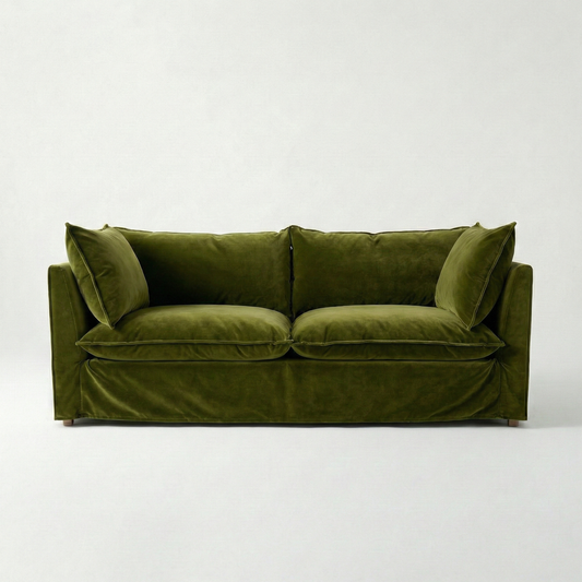 Coco 3 seater sofa with Knife Edge cushion in Pelham Moss Velvet - Made To Order
