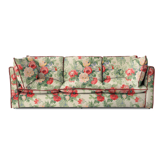 Coco 4 seater sofa with Knife Edge cushion in English Garden Classic Rose with Velvet Trim - Made to Order