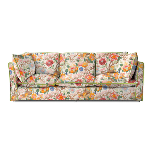 Coco 4 seater sofa with Contrast Piped Knife Edge cushion in Magnolia Cream Blue - Made to Order