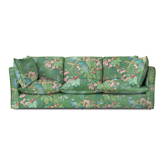 Coco 4 seater sofa with Knife Edge cushion in Belleville Juniper with Velvet Trim - Made to Order
