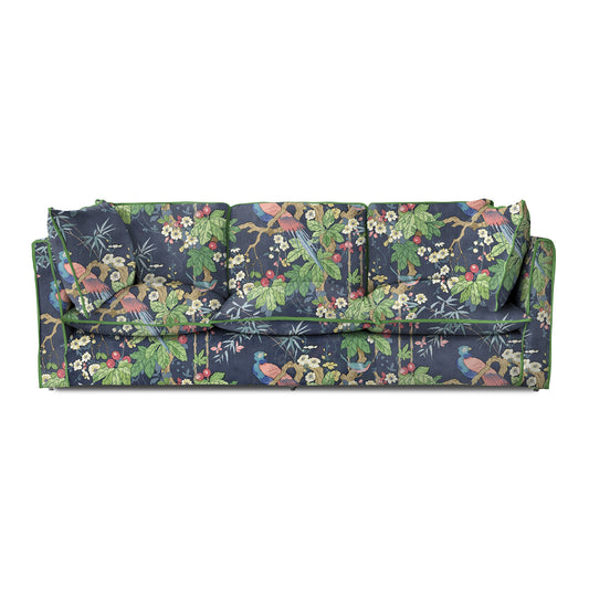 Coco 4 seater sofa with Knife Edge cushion in Belleville Navy with Velvet Trim - Made to Order