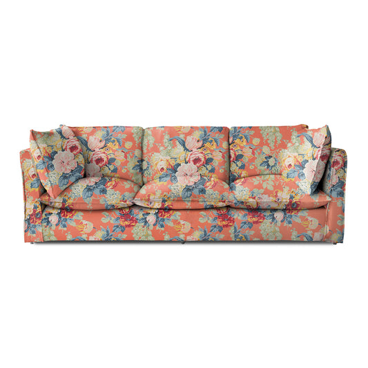 Coco 4 seater sofa with Knife Edge cushion in English Garden Coral Orange - Made to Order