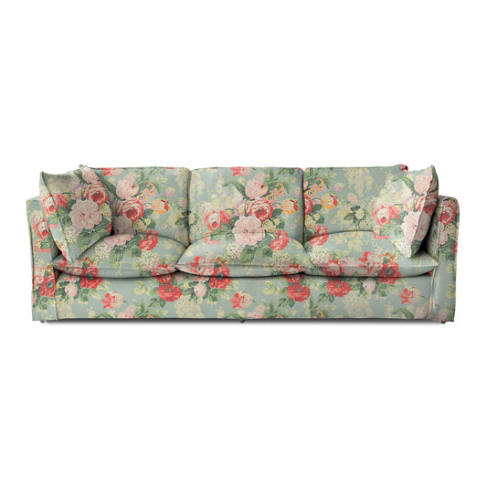 Coco 4 seater sofa with Knife Edge cushion in English Garden Grey Skies - Made to Order