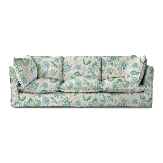 Coco 4 seater sofa with Knife Edge cushion in Kitty Blue Green - Made to Order