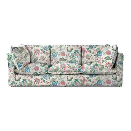 Coco 4 seater sofa with Knife Edge cushion in Kitty Spring Green - Made to Order