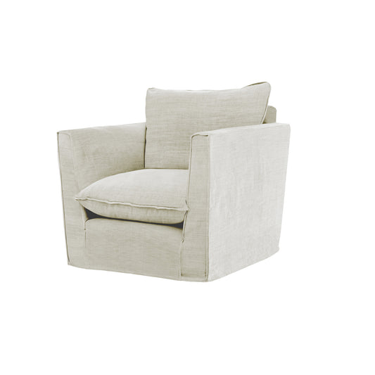 Coco Chair with Self Piped Knife Edge cushion in Cotton Linen Cool Coconut - Made To Order