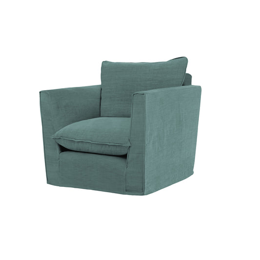 Coco Chair with Knife Edge Cushion in Cerulean Linen - Made to Order