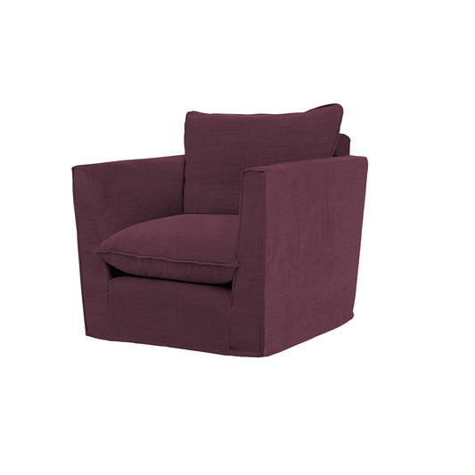 Coco Chair with Knife Edge Cushion in Damson Linen - Made to Order