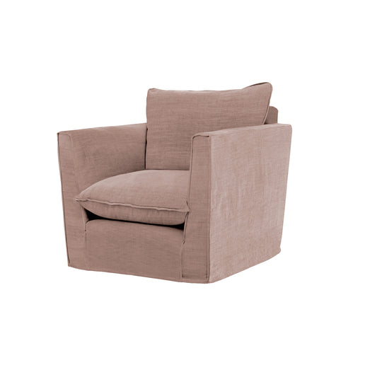 Coco Chair with Knife Edge Cushion in Dusky Pink Linen - Made to Order