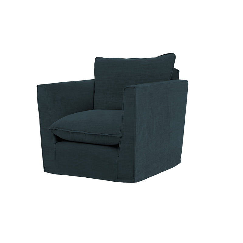 Coco Armchair with Knife Edge Cushion in Midnight Linen - Made to Order