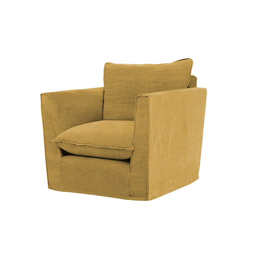 Coco Chair with Knife Edge Cushion in Ochre Linen - Made to Order