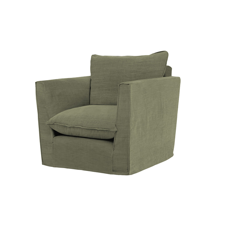 Coco Armchair with Knife Edge Cushion in Sage Linen - Made to Order