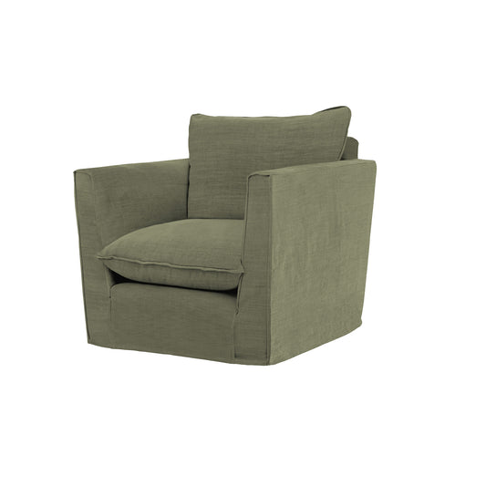 Coco Chair with Knife Edge Cushion in Sage Linen - Made to Order