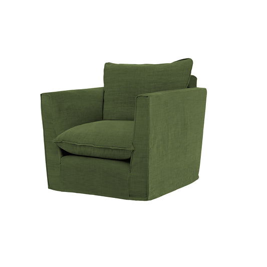 Coco Chair with Self Piped Knife Edge cushion in Cotton Linen Evergreen - Made To Order