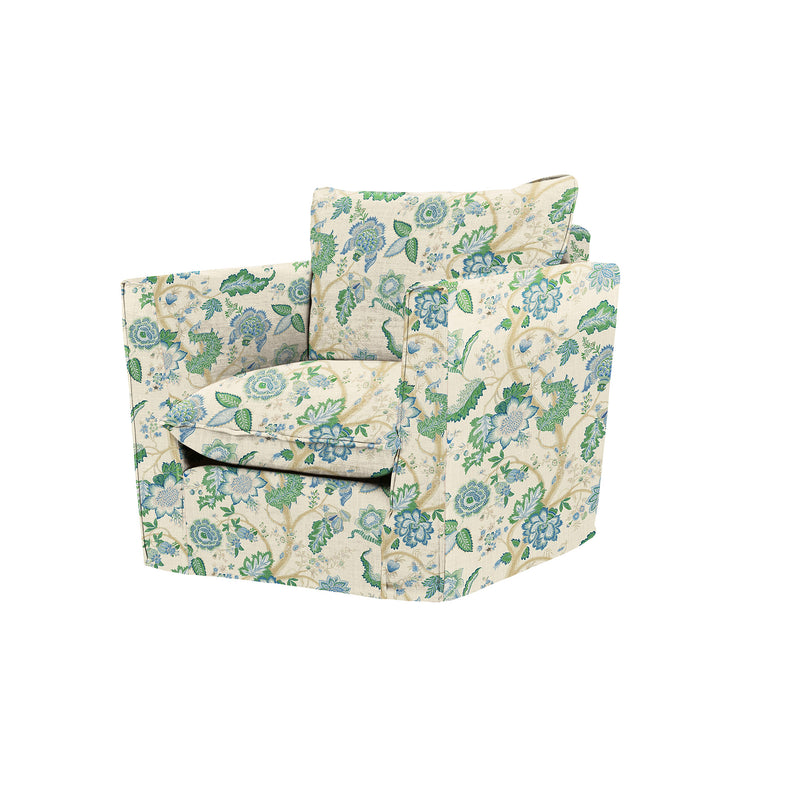 Coco Armchair with Knife Edge cushion in Kitty Blue Green - Made To Order