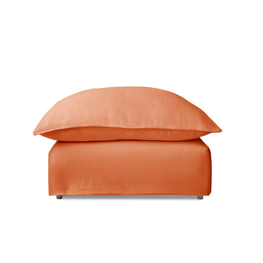 Coco Footstool with Knife Edge Cushion in Cayenne Linen - Made to Order
