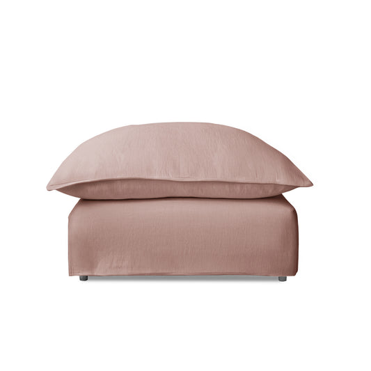 Coco Footstool with Knife Edge Cushion in Dusky Pink Linen - Made to Order