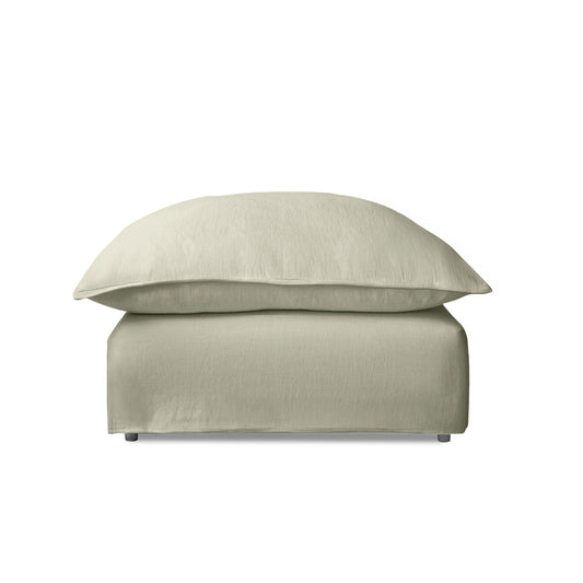 Coco Footstool with Knife Edge Cushion in Ivory Linen - Made to Order