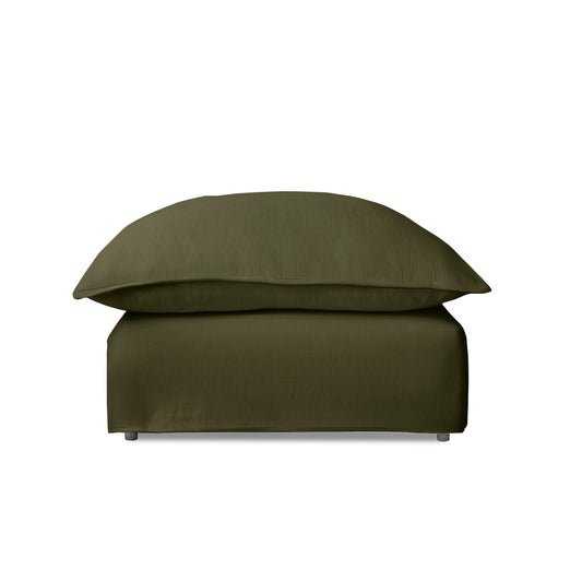 Coco Footstool with Knife Edge Cushion in Khaki Linen - Made to Order