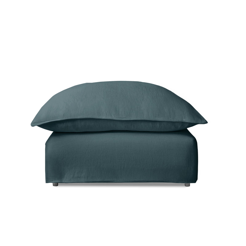 Coco Footstool with Knife Edge Cushion in Midnight Linen - Made to Order