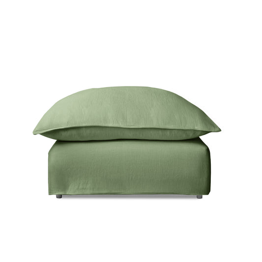 Coco Footstool with Knife Edge Cushion in Moss Linen - Made to Order