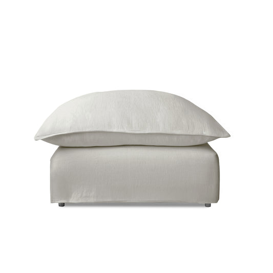 Coco Footstool with Knife Edge Cushion in Pearl Grey Linen - Made to Order