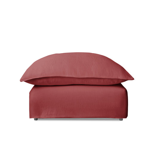 Coco Footstool with Knife Edge Cushion in Rouge Linen - Made to Order