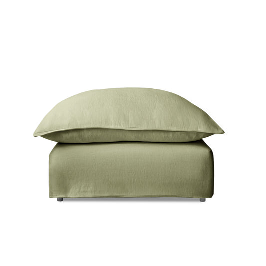 Coco Footstool with Knife Edge Cushion in Sage Linen - Made to Order