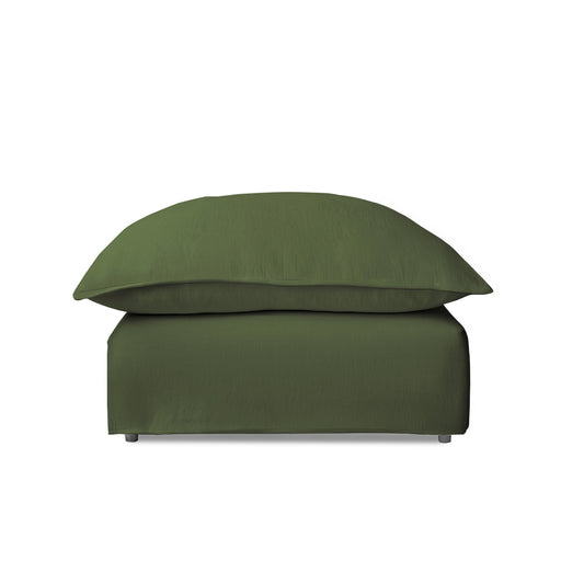 Coco Footstool with Self Piped Knife Edge cushion in Cotton Linen Evergreen - Made To Order