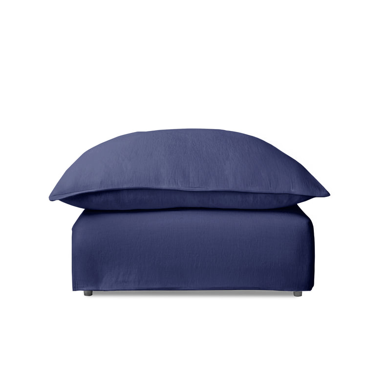 Coco Footstool with Self Piped Knife Edge cushion in Cotton Linen Inkspot - Made To Order