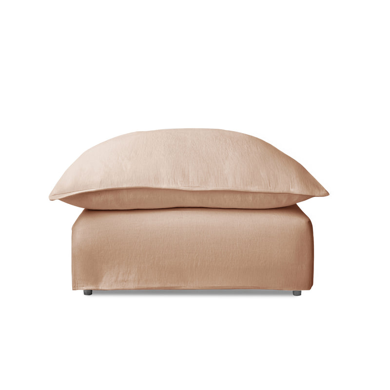 Coco Footstool with Self Piped Knife Edge cushion in Cotton Linen Rosedale - Made To Order