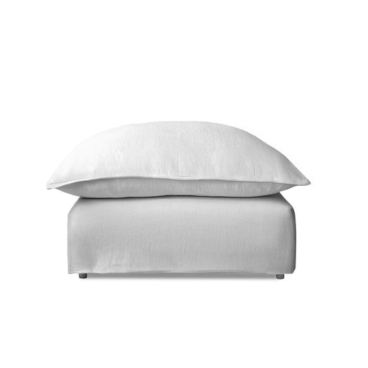 Coco Footstool with Self Piped Knife Edge cushion in Cotton Linen Snow Drop - Made to Order