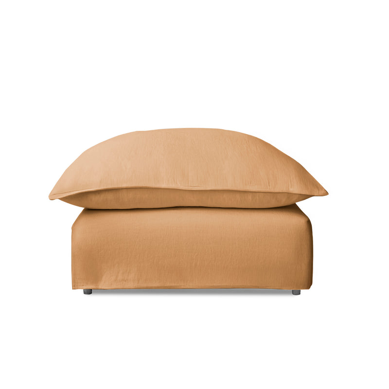 Coco Footstool with Self Piped Knife Edge cushion in Cotton Linen Sunflower - Made To Order