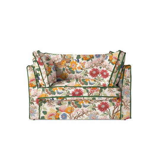 Coco Loveseat with Contrast Piped Box Edge cushion in GP & J Baker Magnolia Cream Blue - Made to Order