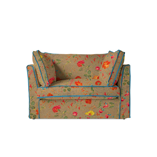 Coco Loveseat with Contrast Piped Box Edge cushions in Wildwood Twig - Made to order
