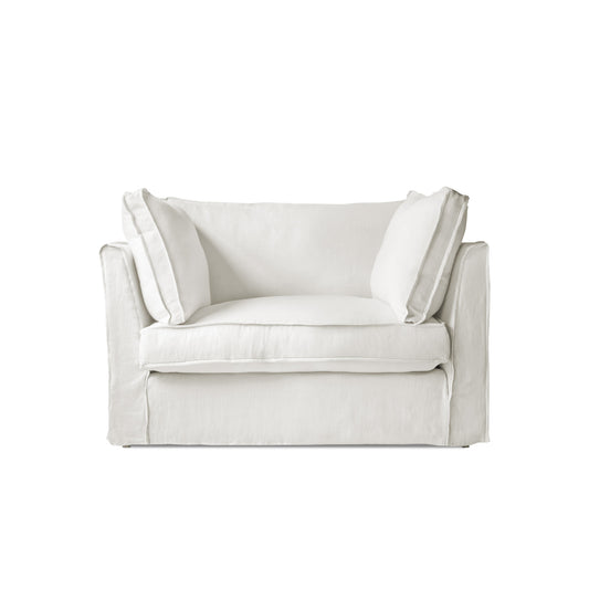 Coco Loveseat with Self Piped Box Edge cushion in Cotton Linen Cool Coconut - Made to Order